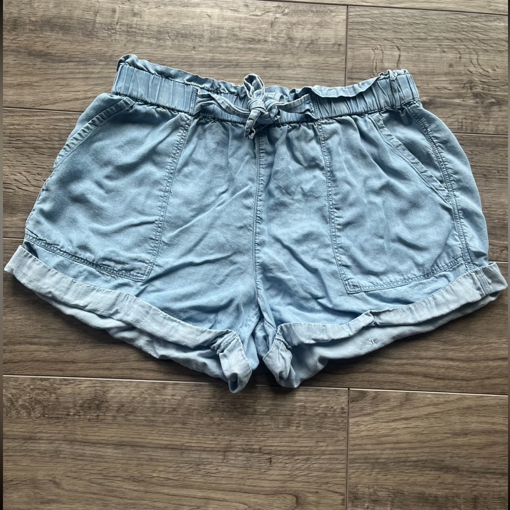 Aerie High Waist Light Blue Paper Bag Shorts M